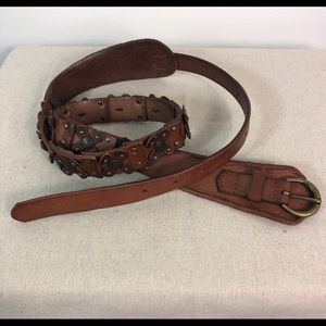Bed Stu Kyle Leather Belt Tooled Flowers Studded
